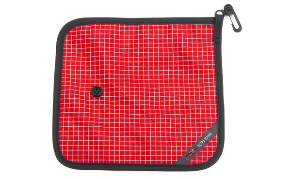 The back of a Tool Pen Wrap in Iberian (red with white grid) 200 Halcyon.